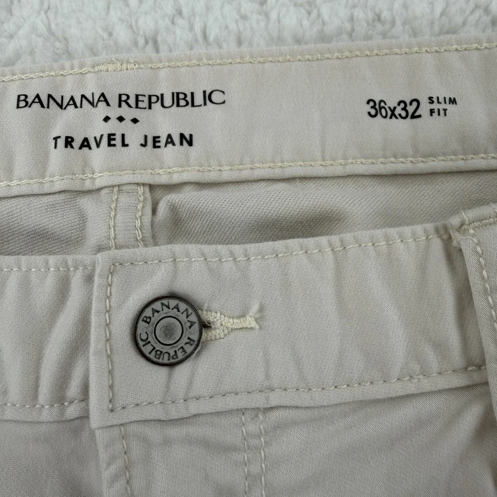 Banana‎ Republic Travel Jeans Mens 36x32 White Slim Tapered Stretch Denim Pants